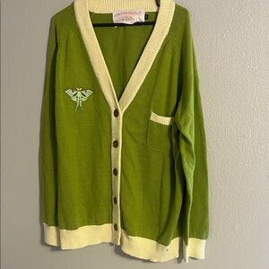 Green Contrast-Trim Cardigan Sweater -charming heart XXL